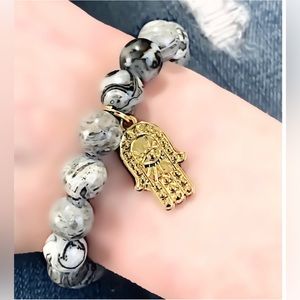 Moodtherapy handcrafted genuine gemstone beaded stretch bracelet